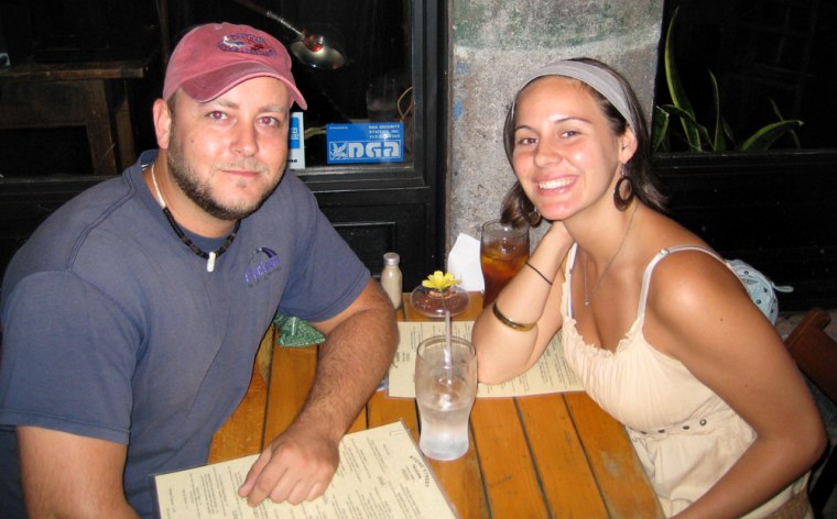 Todd Mitchell and Morgan Geyer enjoy a meal on Stone Street in Lower Manhattan on Sept. 5, 2007.